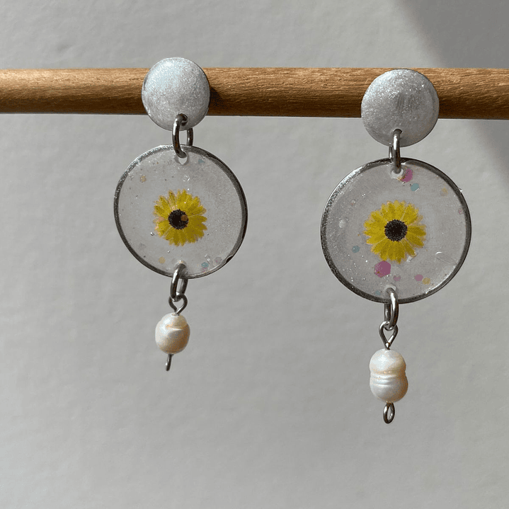 Aretes Girasol Aurora con Perla Natural 3