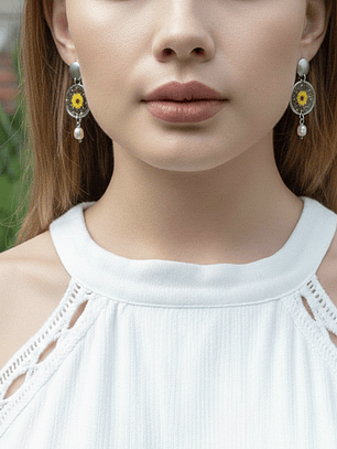 Aretes Girasol Aurora con Perla Natural