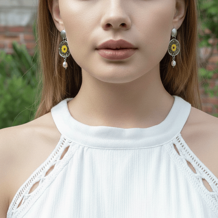 Aretes Girasol Aurora con Perla Natural 2