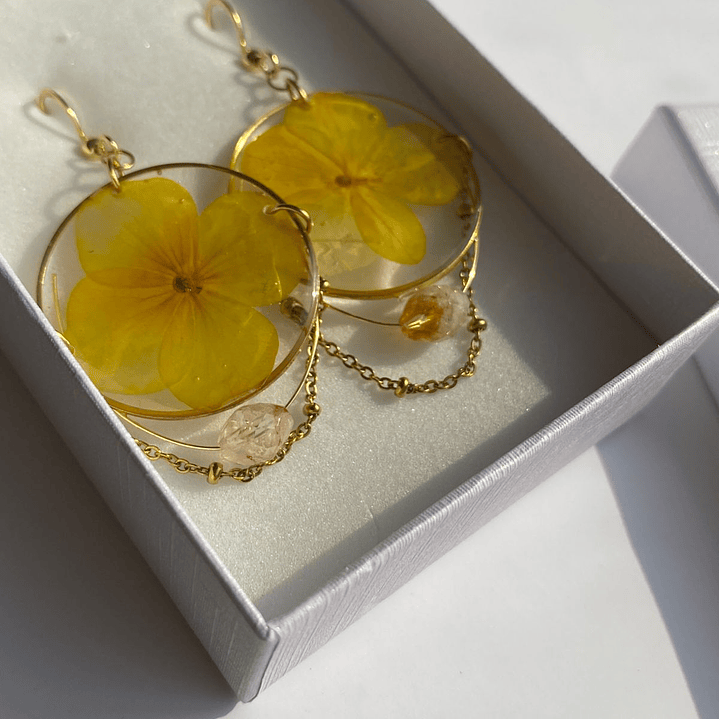 Aretes “Luz de Hortensia Dorada” 2