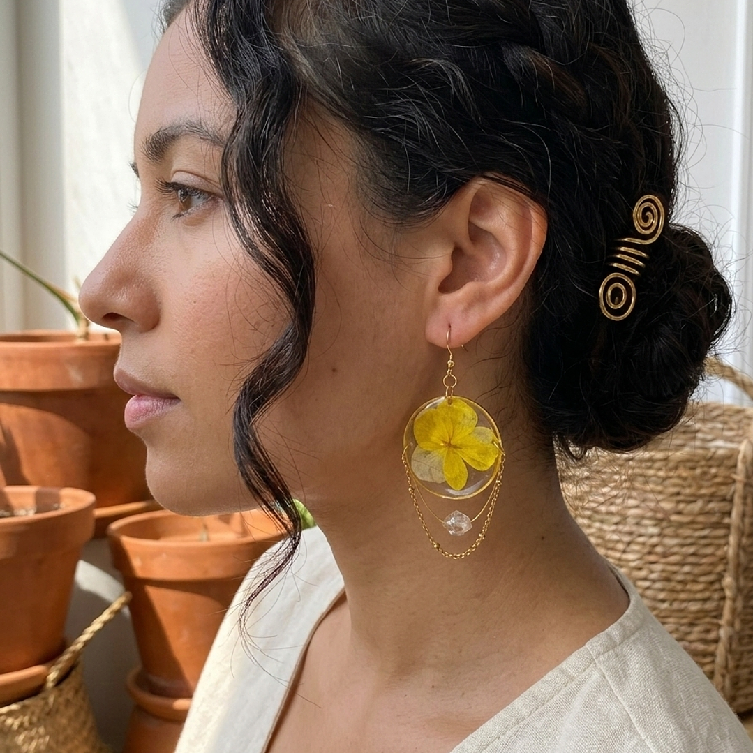 Aretes “Luz de Hortensia Dorada” 3