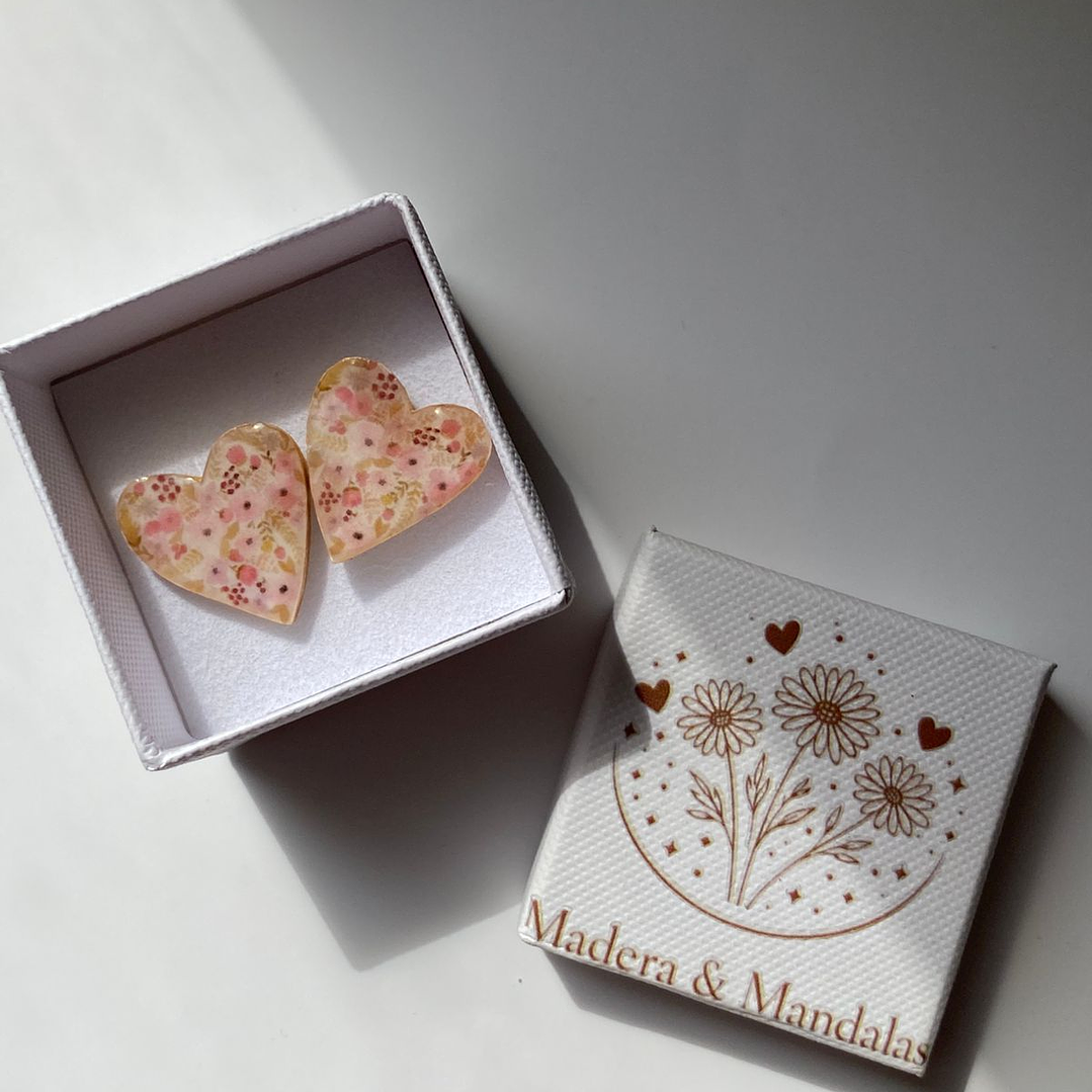 Aretes Corazón Floral en Madera 3