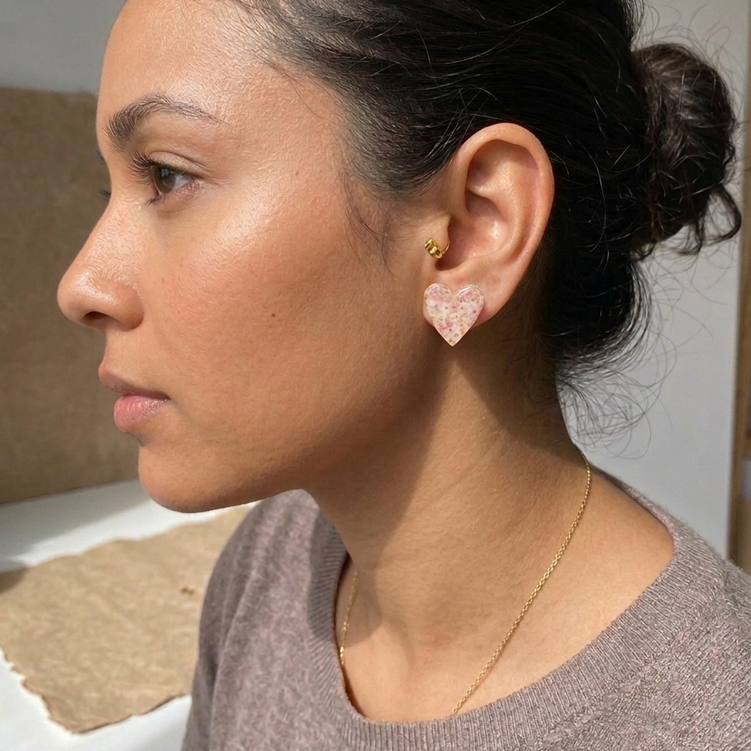 Aretes Corazón Floral en Madera 2