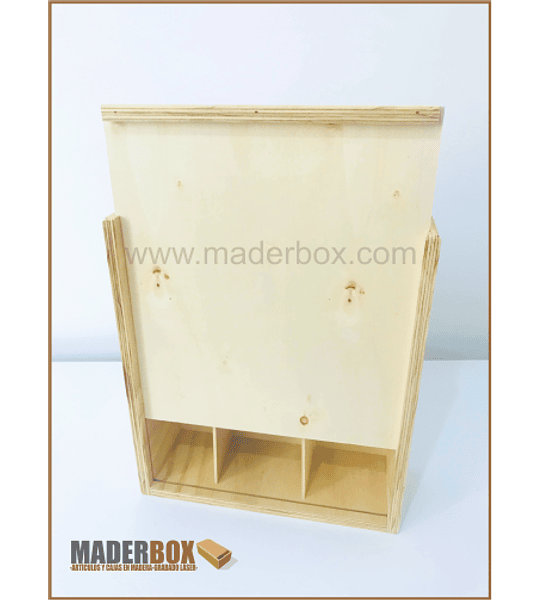 CAJA DE MADERA PARA VINOS Y 2 COPAS CORREDIZA