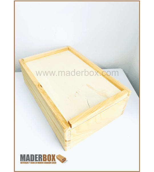 CAJA DE MADERA PINO CON TAPA CORREDIZA