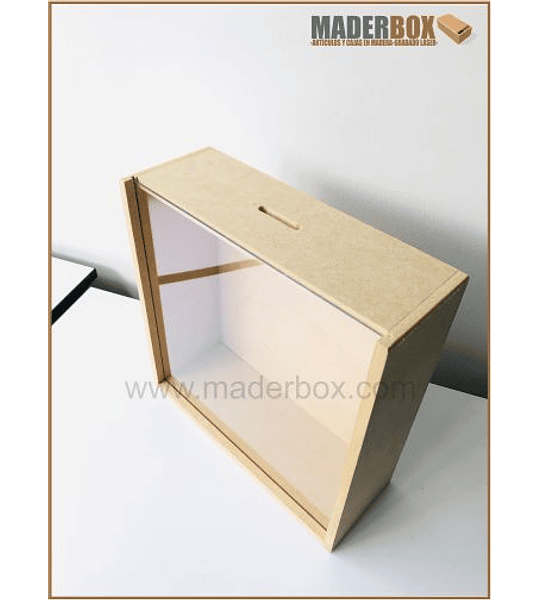 CAJA DE MADERA MDF ALCANCIA CON ACRILICO 