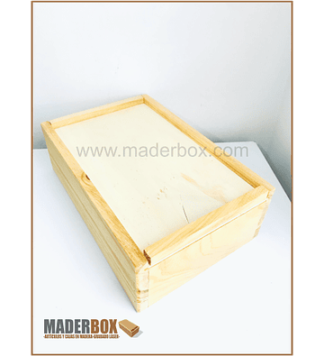 CAJA DE MADERA PINO CON TAPA CORREDIZA UNIDAD