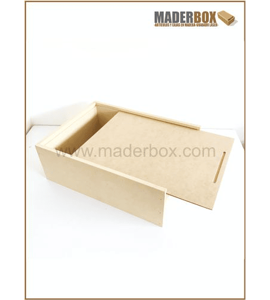 CAJA DE MADERA CON TAPA CORREDIZA DESLIZANTE