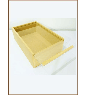 CAJA DE MADERA MDF CON TAPA CORREDIZA ACRILICO UNIDAD