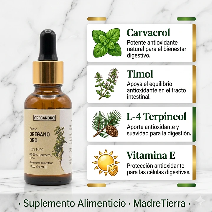 Aceite de Orégano ORO · Suplemento natural con Carvacrol y Timol | MadreTierra 4