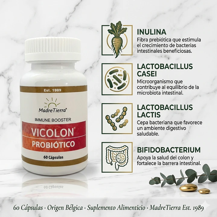 Vicolon Probiótico · Suplemento con Lactobacillus e Inulina para la flora intestinal | MadreTierra 2