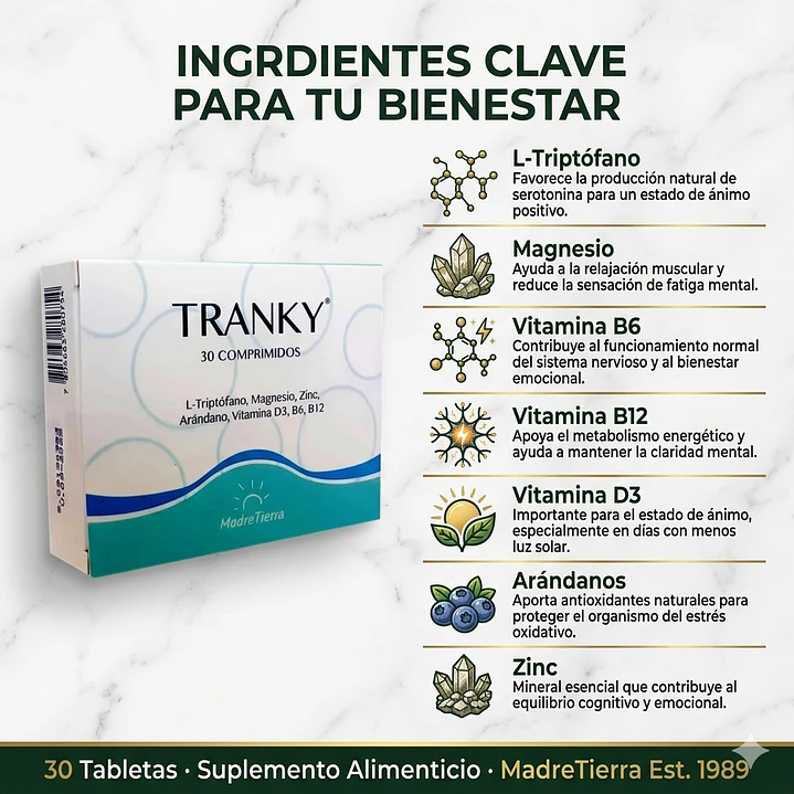 Tranky · Suplemento para el sueño, el estrés y el bienestar emocional con L-Triptófano | MadreTierra 3