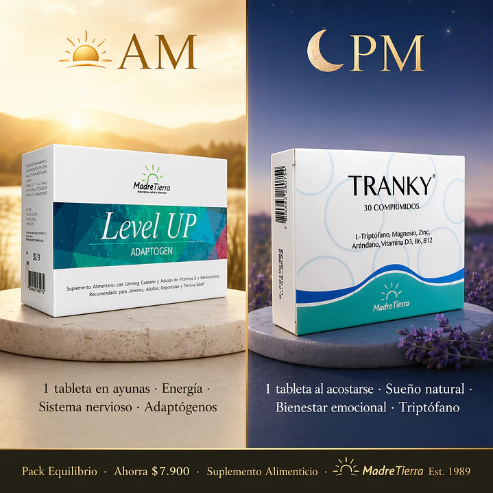 Pack Equilibrio · Tranky + Level Up Adaptógenos · Rutina AM/PM para el estrés y el sueño | MadreTierra 2