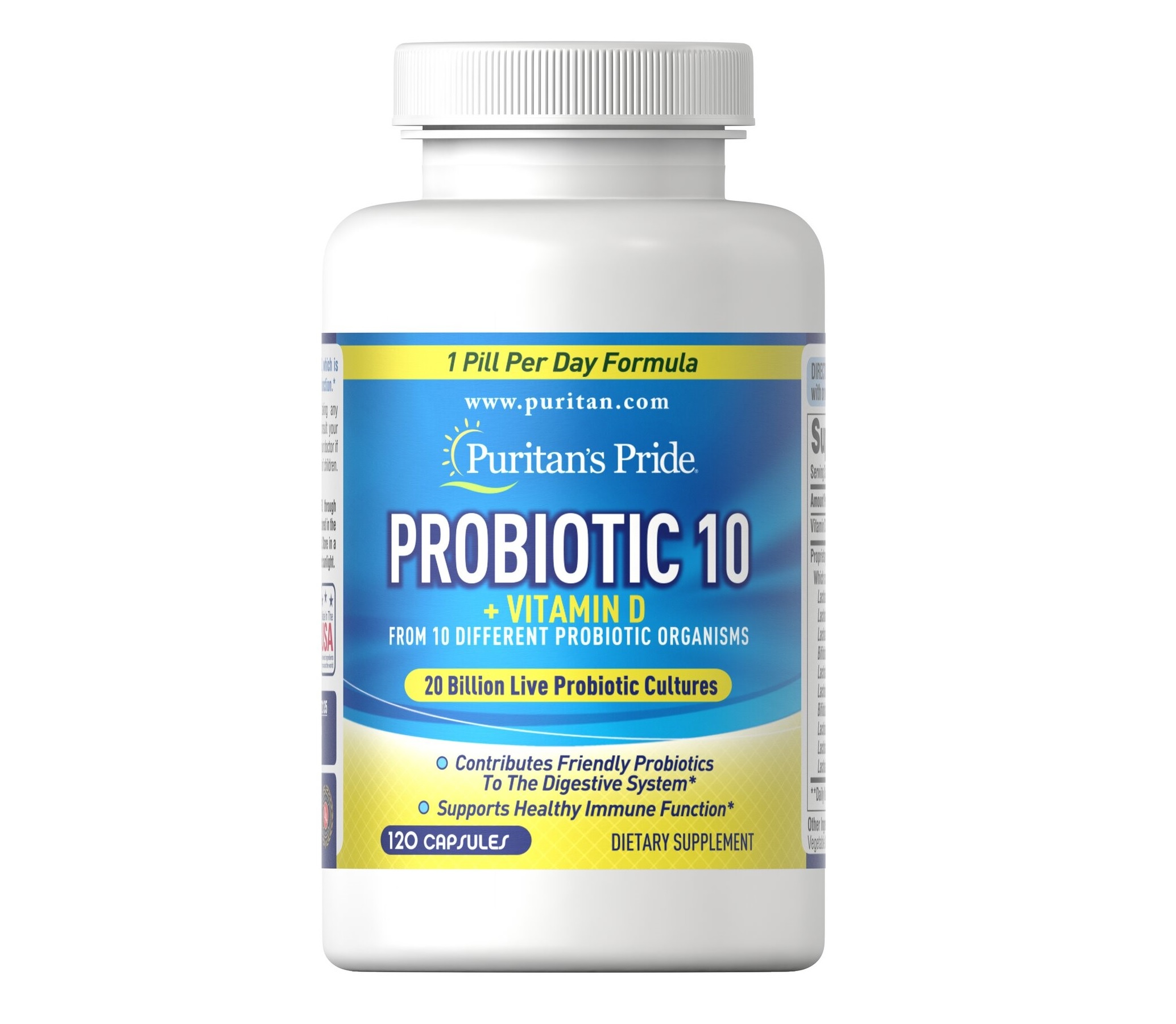 Probiotic 10 + vitamina D 20 billones 120 caps- Puritan´s Pride 