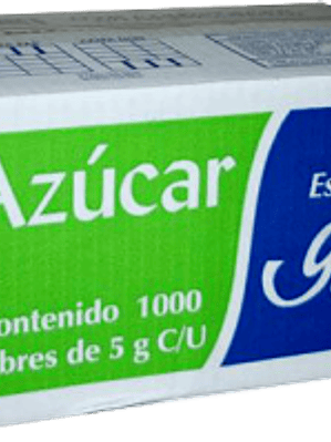 Azúcar, caja con 1,000 sobres de 5 gramos c/u.