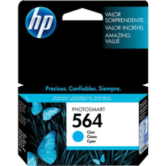 Cartucho de tinta color Cyan HP 564, rendimiento 300 páginas.