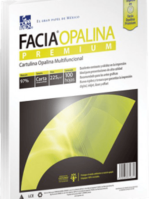 Papel Opalina Cartulina tamaño Carta 225 gramos, color blanco, paquete con 100 hojas