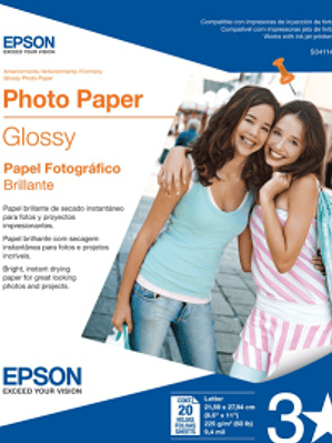 Papel fotográfico tamaño carta, paquete con 20 hojas