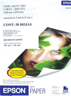 Papel mate tamaño carta, paquete con 50 hojas