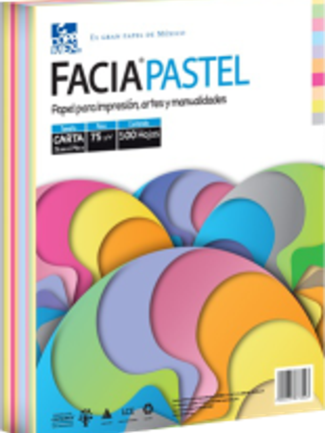 Papel pastel tamaño carta 75 gramos, con 1 paquete de 500 hojas en 10 colores mix 1