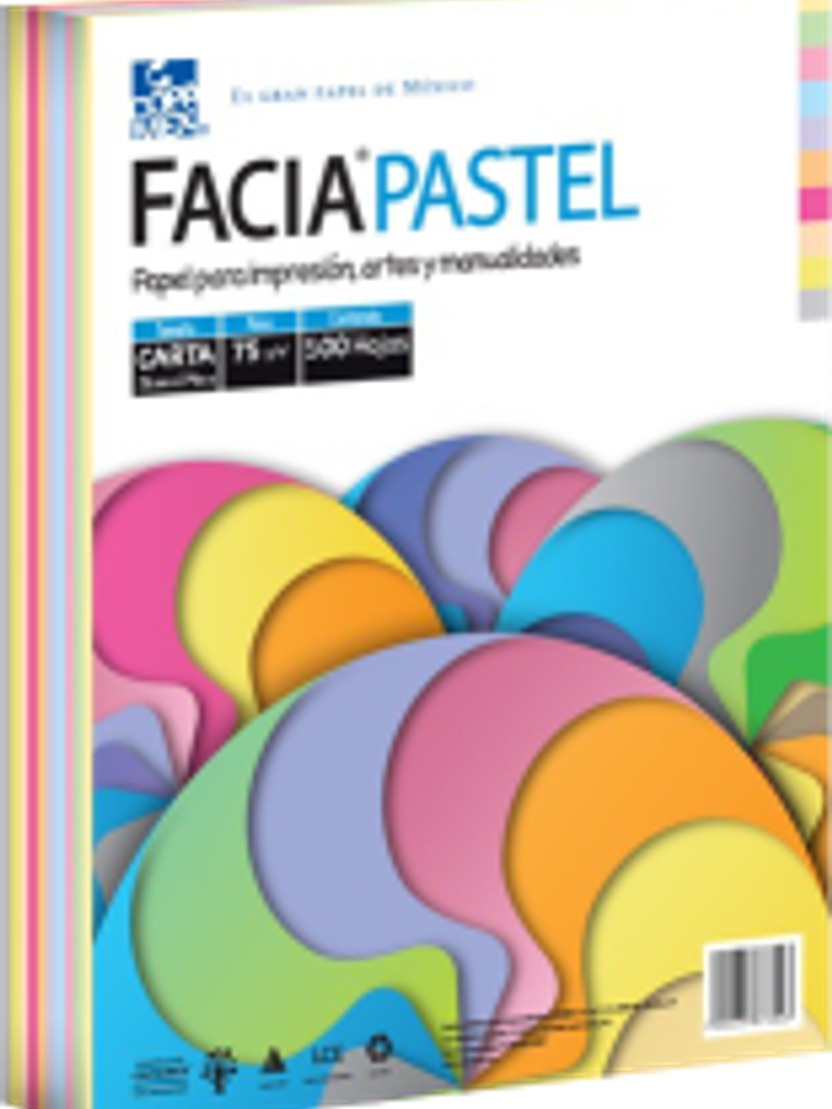 Papel pastel tamaño carta 75 gramos, con 1 paquete de 500 hojas en 10 colores mix 1