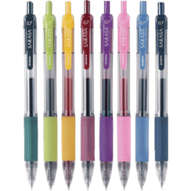 Bolígrafo rollerball retráctil de 0.7 mm, tinta de gel, estuche con 8 colores.