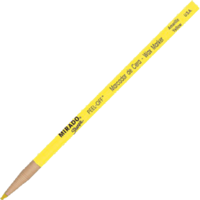 Marcador de cera color amarillo tipo lápiz, mirado