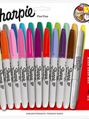 Marcador permanente punta fina, colores surtidos paquete con 22 piezas