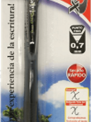 Bolígrafo de tinta gel color negro retráctil, punto mediano 0.7 mm.