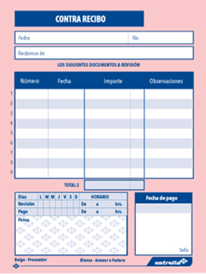 Contra recibo duplicado, original y copia.