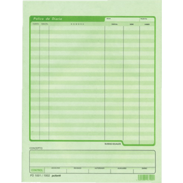 Póliza de diario tamaño carta, color verde.