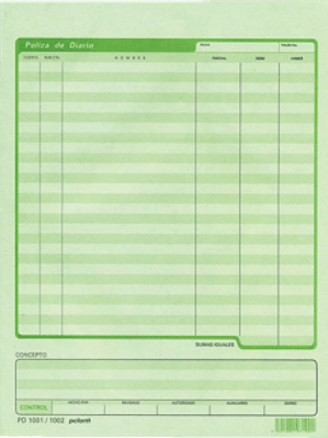 Póliza de diario tamaño carta, color verde.