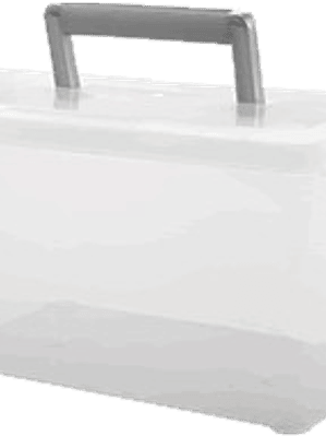 Caja plástica con tapa y asa, capacidad de 5 litros.