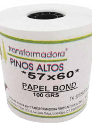 Rollo para sumadora papel bond color blanco, medidas 57 mm x 60 mm