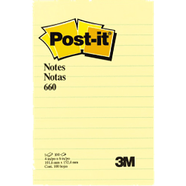 Notas Adhesivas color amarillo formato raya, medida de 10.2 x 15.2 cm