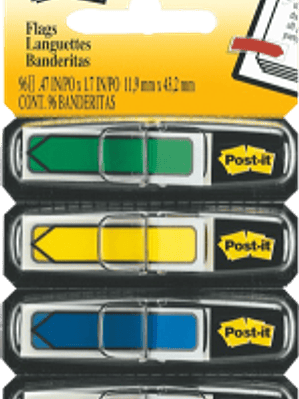 Mini Banderitas Tipo Flecha con 4 colores primarios, medidas de 10 x 43 mm