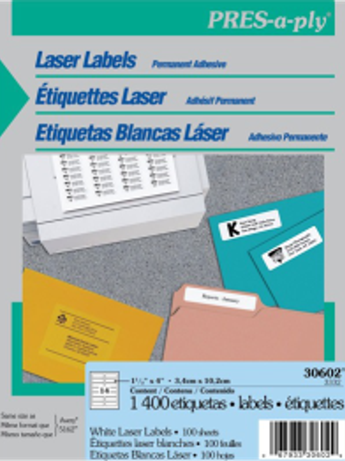 Etiquetas Adhesivas color blancas medidas de 3.4 x 10.2 cm. 1