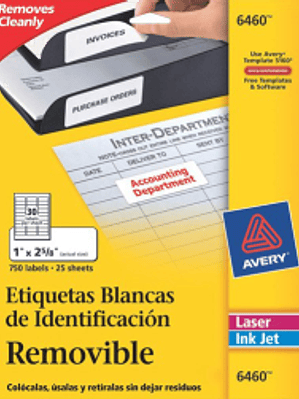 Etiquetas color blancas medidas 1 x 2 5/8