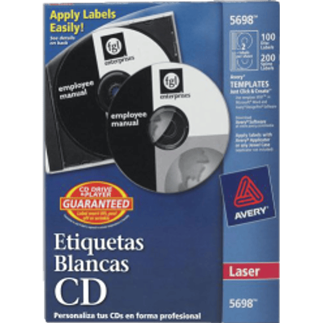 Etiqueta Adhesiva con Lomos, color blanca para CD y DVD,  medida 11.4 cm