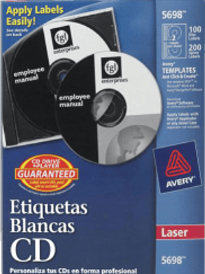 Etiqueta Adhesiva con Lomos, color blanca para CD y DVD,  medida 11.4 cm