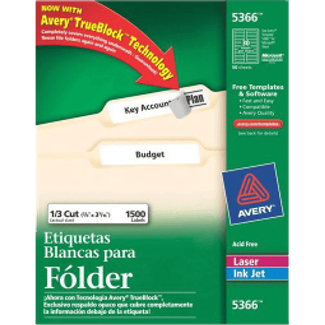 Etiquetas Adhesivas color blanco para folder, medidas 1.7 x 8.7 cm