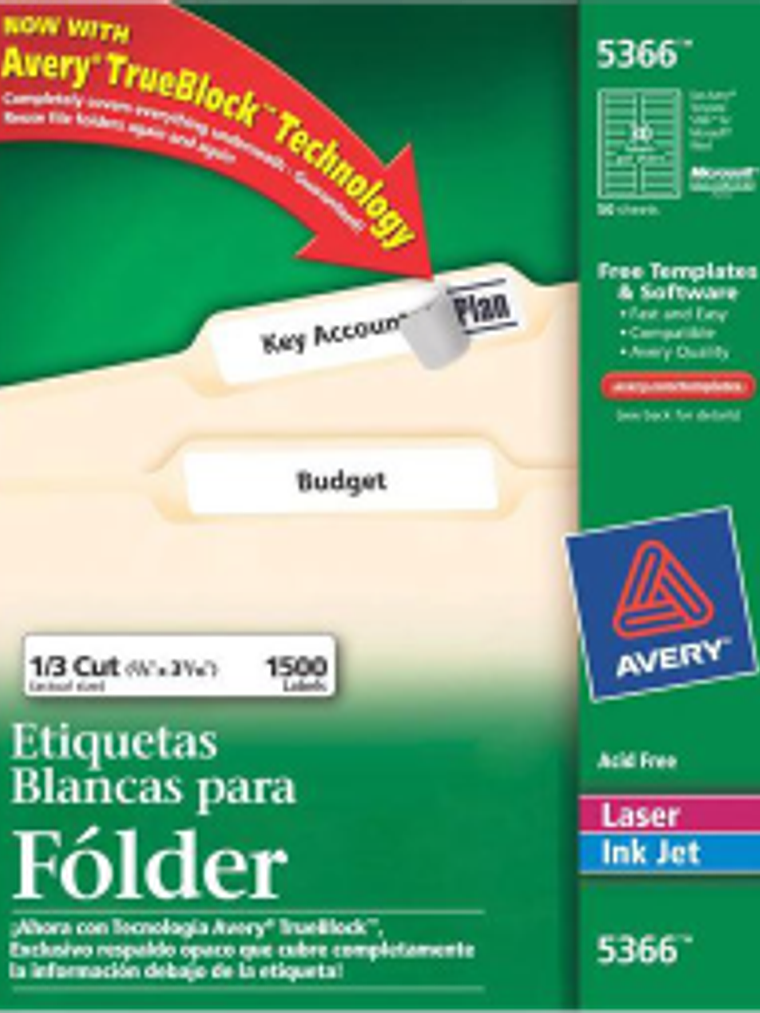 Etiquetas Adhesivas color blanco para folder, medidas 1.7 x 8.7 cm 1