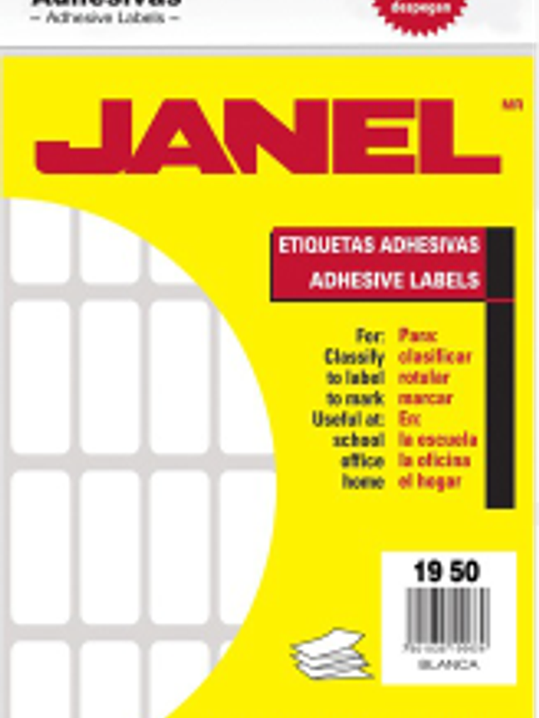 Etiqueta Adhesiva color blanca, modelo 15, medidas 19 mm. x 50 mm. 1