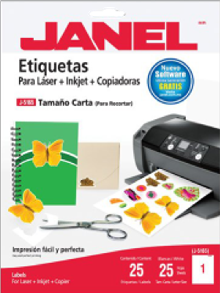 Etiqueta Adhesiva color blanca, medidas 216 x 279 mm. 1