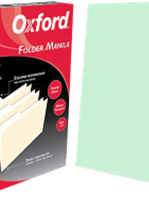 Folder color verde, tamaño oficio, caja con 100 piezas 
