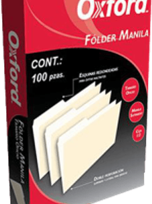 Folder color amarillo, tamaño oficio, caja con 100 piezas