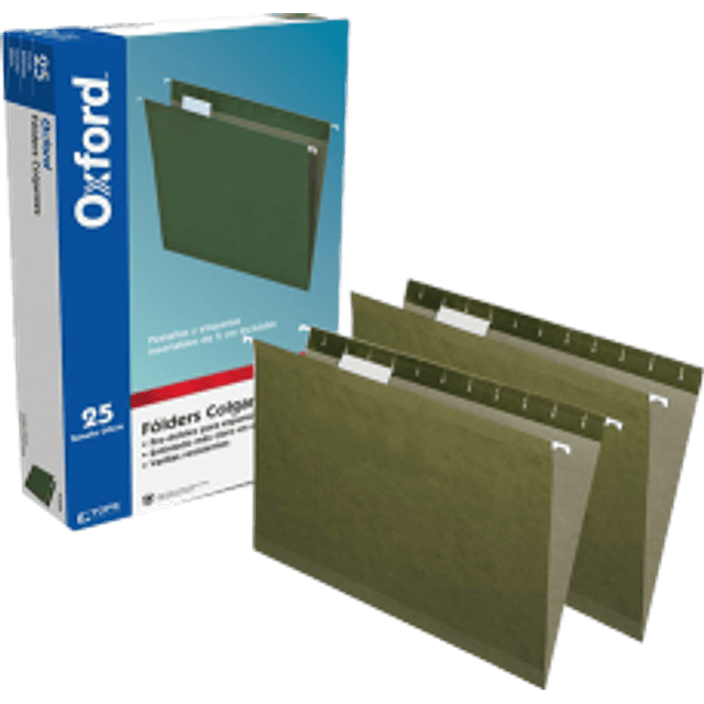 Folder Colgante color verde, tamaño oficio, caja con 25 piezas