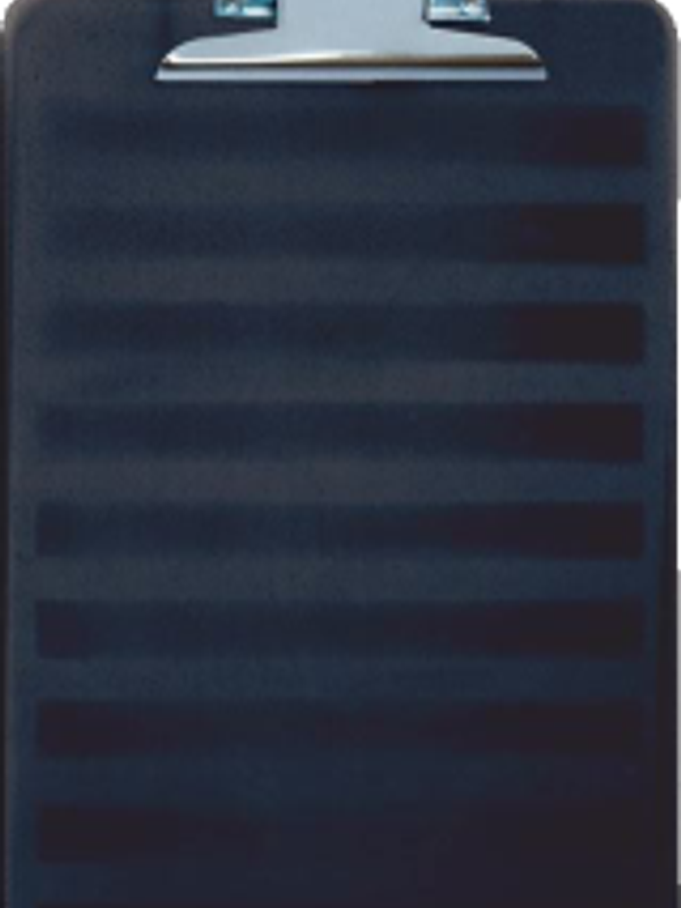 Tabla Sujeta Papel de plástica color negro, broche mariposa. 1