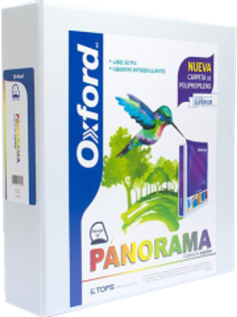 Carpeta panorámica tamaño carta color blanco, con arillo forma 