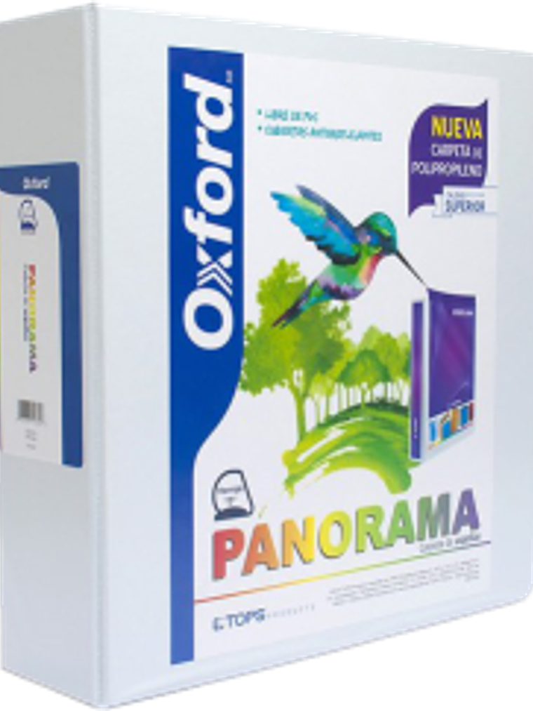 Carpeta panorámica tamaño carta color blanca, con arillo forma 